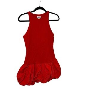Future Collective Red Drop Waist Bubble Hem Mini Dress Size Small